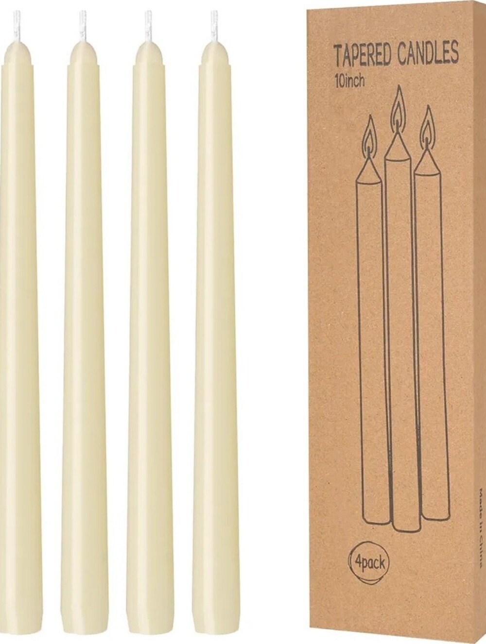 4 Pack Ivory Taper Candles Taper Candles 10 Inch Dripless Smokeless & Unscented